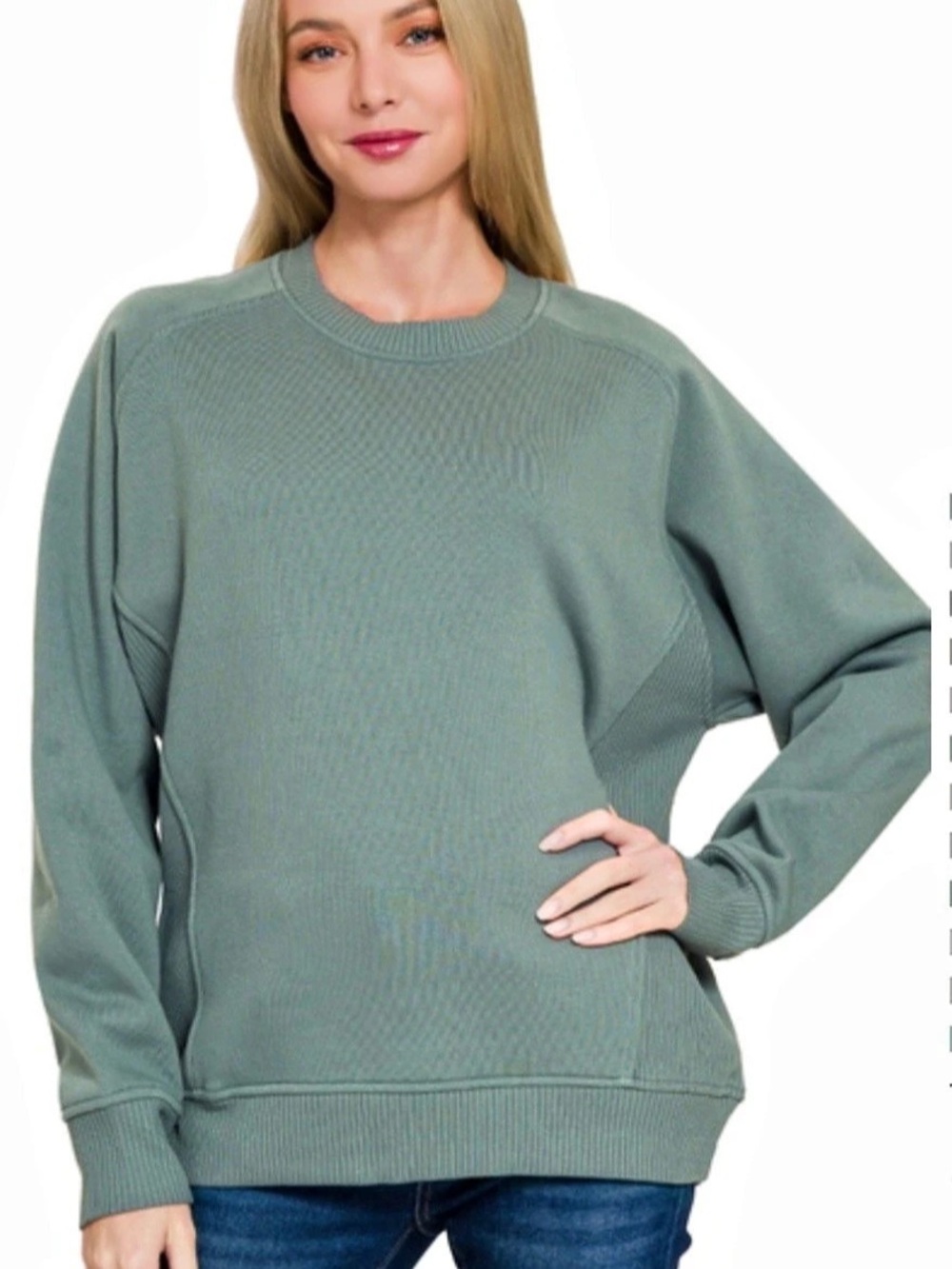 Zenana Pigment-Dyed Crewneck Sweatshirt Green